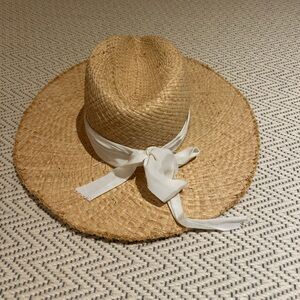 Wyeth by Todd Magill Tan Straw Hat with White Ribbon